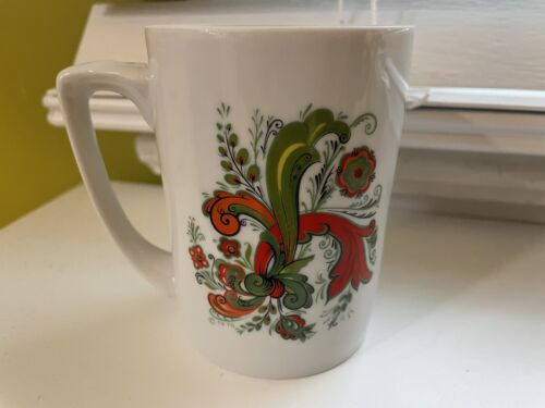 Berggren Orange & Green Scandinavian Rosemaling Coffee Mug Cup 8 oz Vintage - Afbeelding 1 van 5
