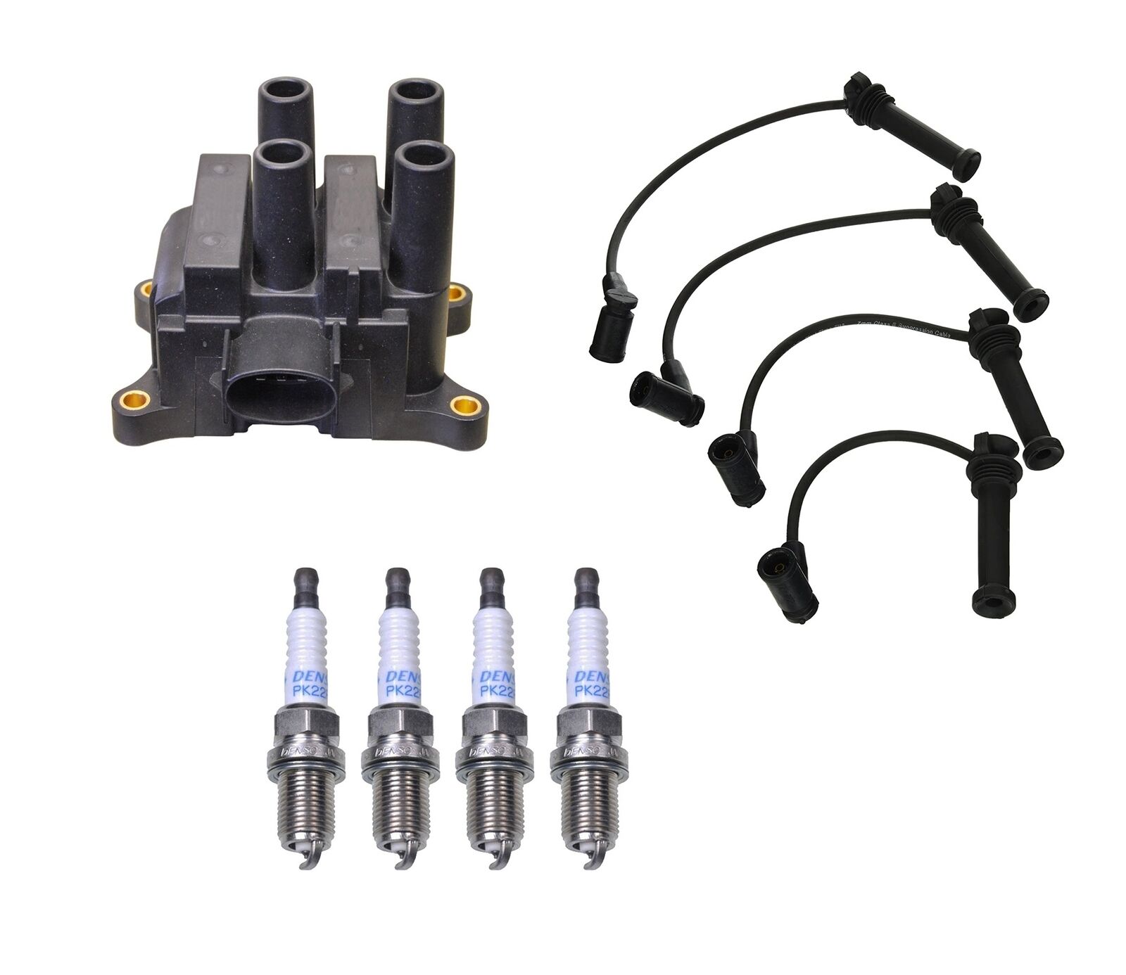 Denso Ignition Coil Wire Set 4 Double Platinum Spark Plug Kit For Mazda 2.3L L4