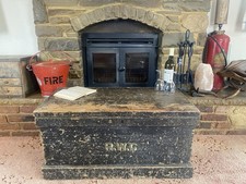 Old Antique Pine Chest, Vintage Wooden Storage Trunk, Blanket Box, Coffee Table.