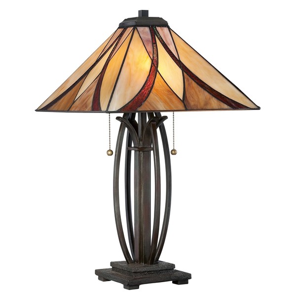 Lampada Da Scrivania Tiffany Asheville Metallo Bronzo Valiant 2 Luci E27-image