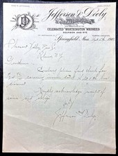 SPRINGFIELD, MA ~ JEFFERSON DEELY, Liquor Dealers ~ Illus. Letterhead 1909