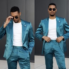 Silk Satin Men Suits Formal Wedding Groom Peak Lapel Dinner Party Men Tuxedos