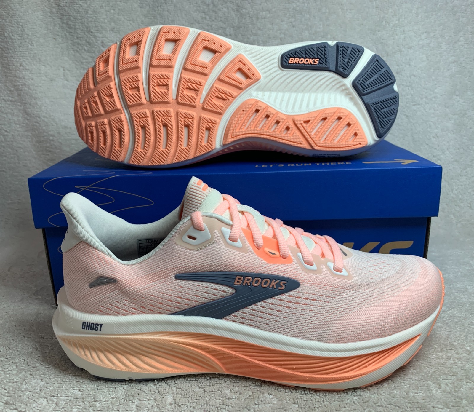 BROOKS GHOST 18 WOMENS RUNNING SHOES SZ 7 D WIDE STAR WHITE PEACH ...