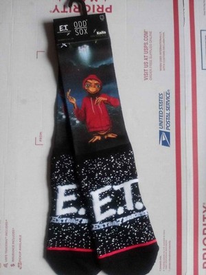 NEW PAIR OF BLACK ODD SOX E.T. SOCKS THE EXTRA-TERRESTRIAL CREW SIZE 8-12
