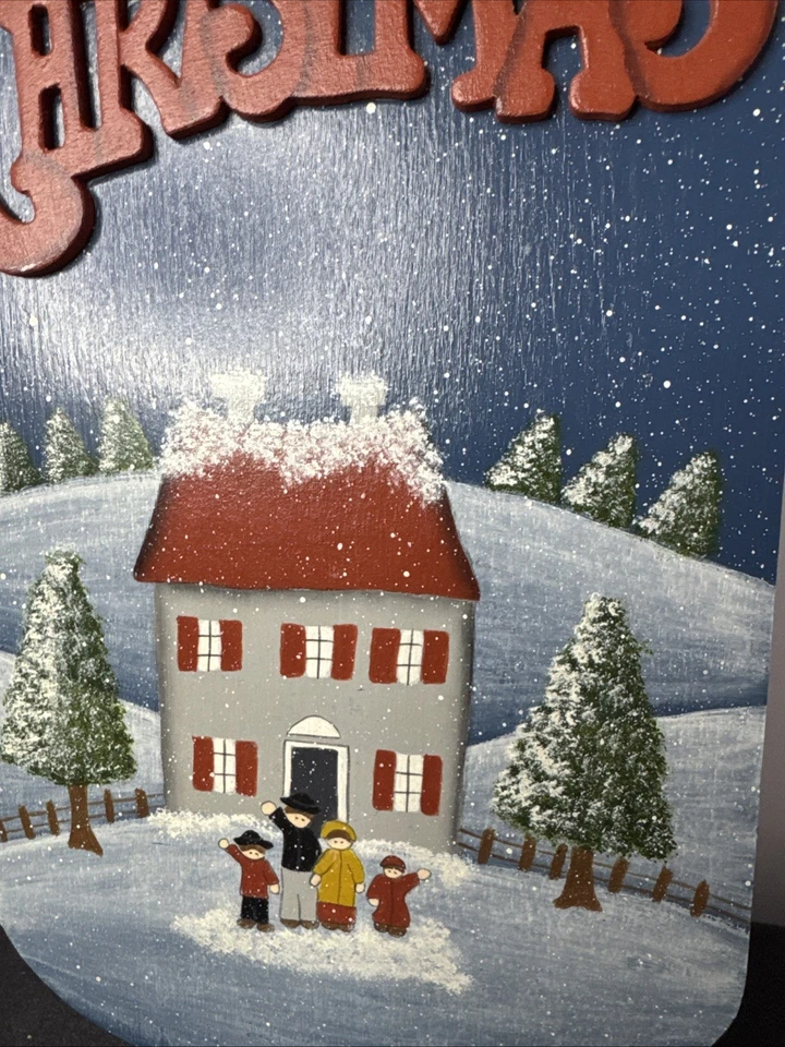 MADERA PINTADA A MANO TRINEO/TRINEO DECORACIÓN PARED 14 X 6 INVIERNO PAÍS Amish Navidad Foto 4 de 4