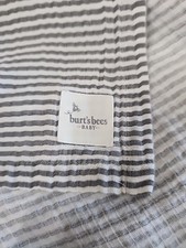 Burt's Bees Baby Blanket, 100 Organic Cotton 46x43, Gray And White Stripes