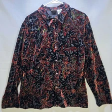 Vintage White Stag Women's Crushed Velvet Button Up XL Whimsigoth Fairy Grunge