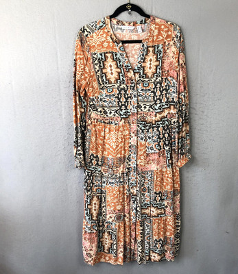 Southwestern Dress Womens Small Boho Patchwork Floral Tiered Festival Western
