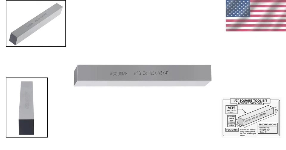 Cobalt HSS Lathe Tool Bit 1/2x1/2x4in Heavy Duty Versatile Machining - Image 2 of 4
