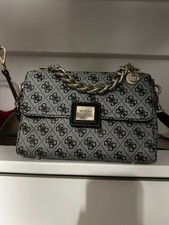 Guess   Gray Logo Jacquard Chain Flap Bag (Ca...