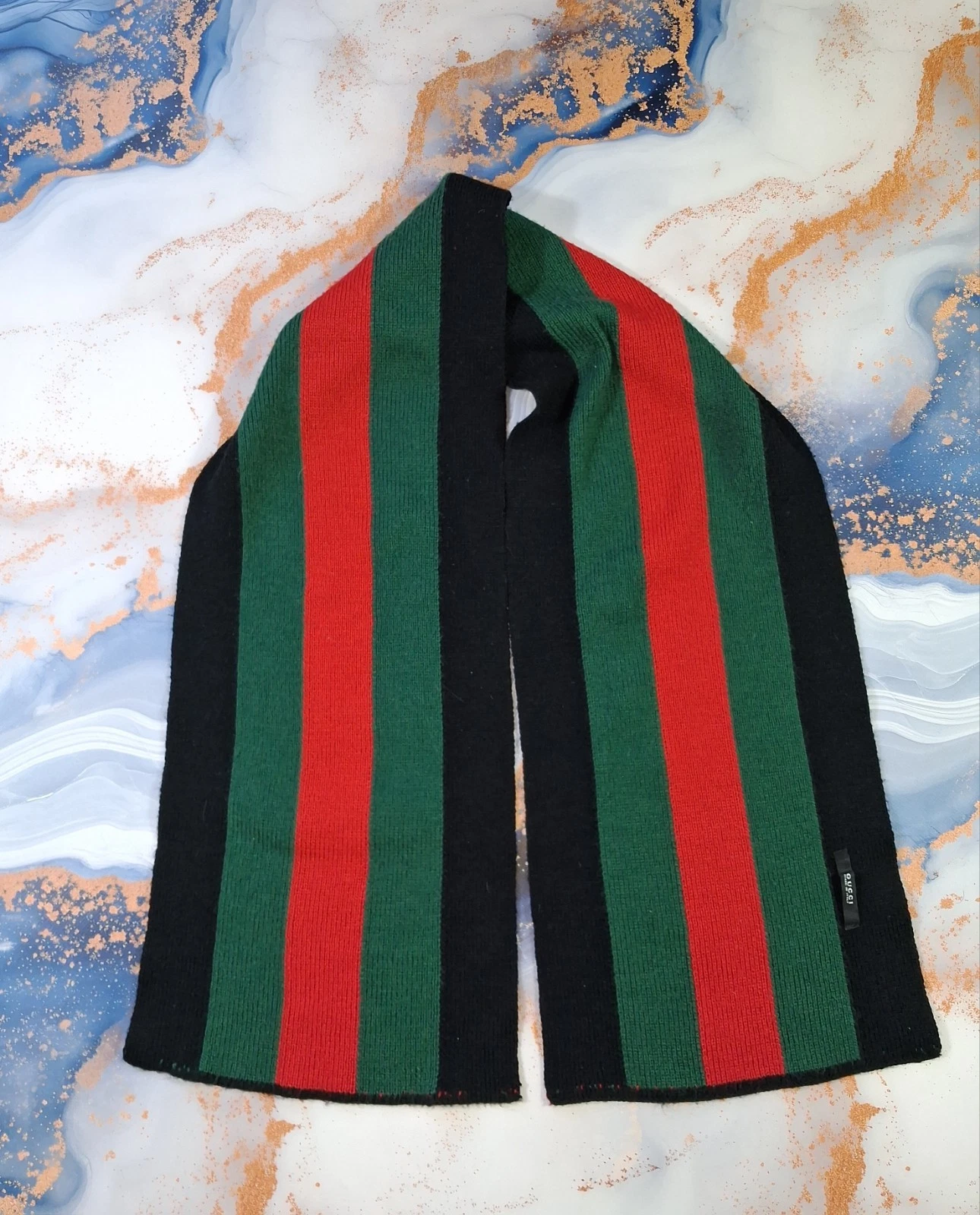 Foulard en laine Gucci logo silencieux unisexe vert et noir et rouge swahl