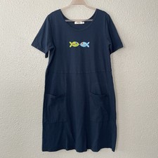 Fresh Produce Midi Knit Dress XL Fish Graphic Navy Muumuu Chores Coastal Beach