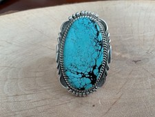 Vintage Sterling Silver Spiderweb Turquoise Ring
