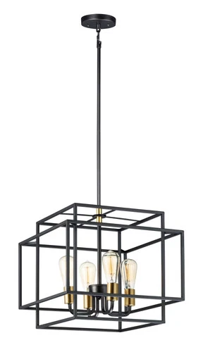 Liner 16.75" 4-Light Pendant in Black/Satin Brass - Picture 1 of 2