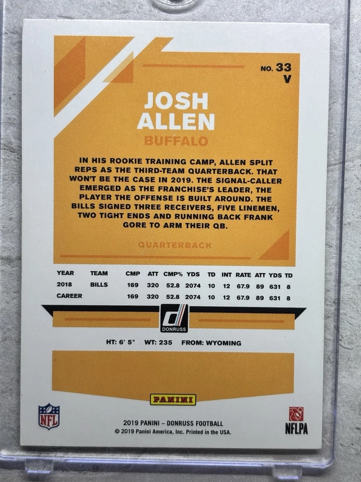 2019 Panini Donruss Photo Variation Press Proof RED COLOR MATCH Josh Allen #33V - Image 3 of 4