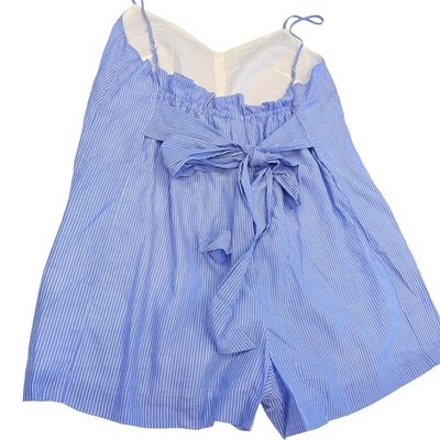 Club Monaco Women s Odessya Romper Blue & White Back Bow V-neck Sz 12 NWT