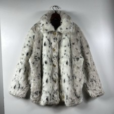 Vintage Faux Fur Animal Print Coat Snow Leopard - XL