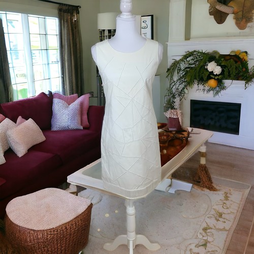 Tahari Size 2 Women's Fran Laser Cut Shift Dress White Sleeveless Formal Party - Picture 3 of 12