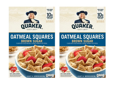 Quaker Oatmeal Squares Crunchy Oat Cereal Brown Sugar, 21 oz pack of 2