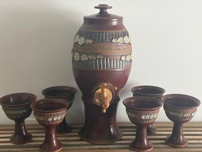 POTTERY ED SCHROCK Beverage Dispenser and 6 goblets