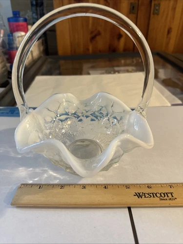 Fenton Vintage Fred Bride White Opalescent Glass Basket No Flaws