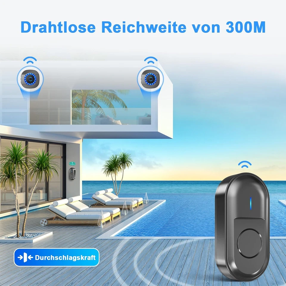 Campanello Senza Fili Da Esterno, Impermeabile per Esterni, 300M Operativo a Gra - Immagine 3 di 4