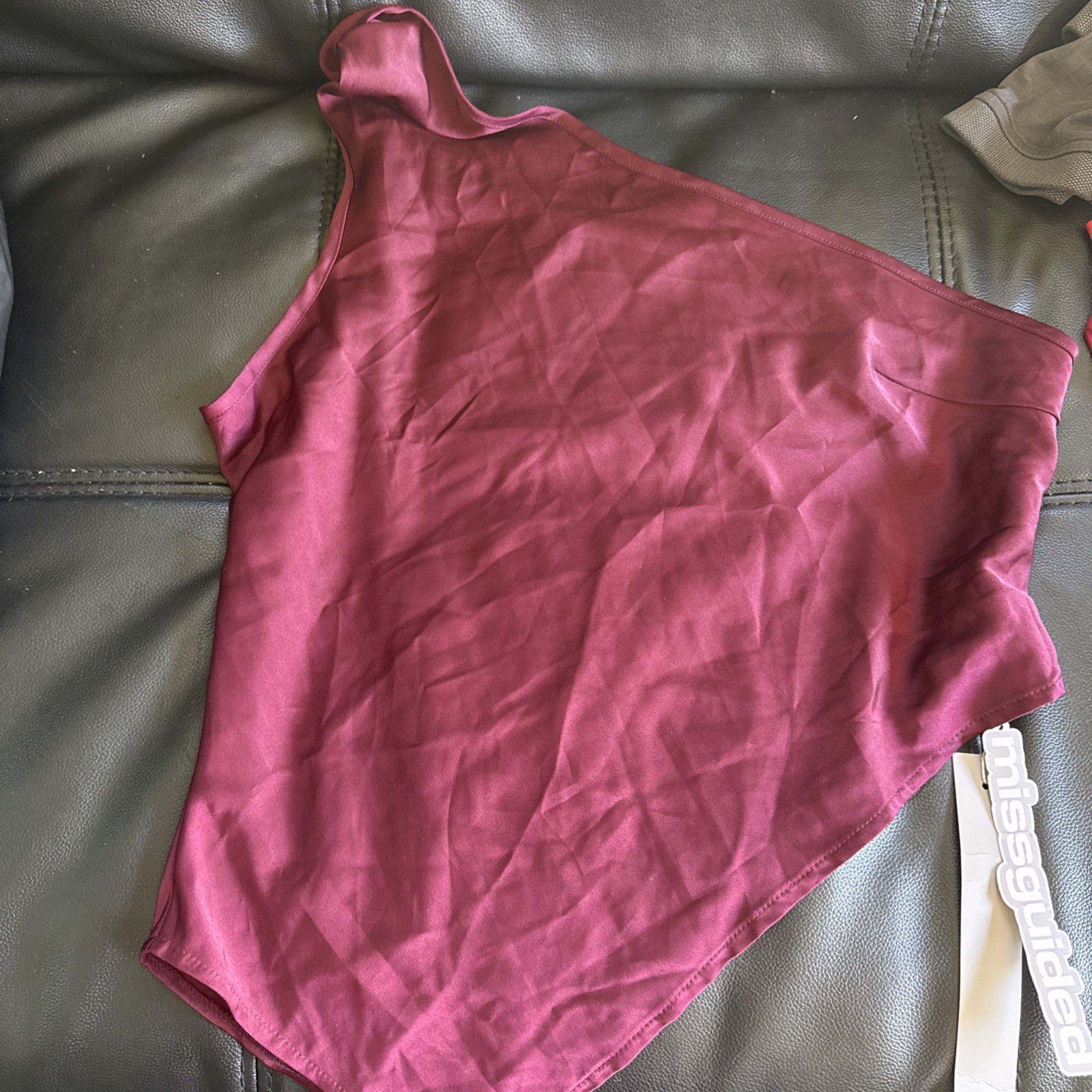 Missguided One Shoulder Sleeve Top, Maroon, XS