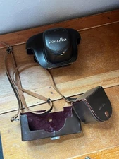 Vintage Brown Hard Leather Purple Velvet Lined MINOLTA 35 mm Camera & Accessory