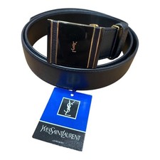 Yves Saint Laurent YSL Mens Belt Leather Logo Black Vintage Authentic Auth Used