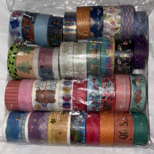 Assorted Washi Tape Lot of 36 Rolls Various Designs and Sizes Some New/Some Used