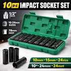 10pc Deep Impact Socket Set 1/2" Drive – 10–24mm Hex Sockets for Automotive