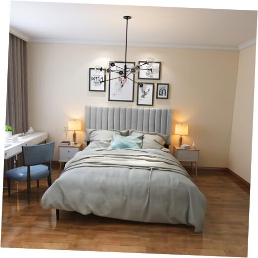 Full Size Velvet Upholstered Platform Bed Frame with Headboard