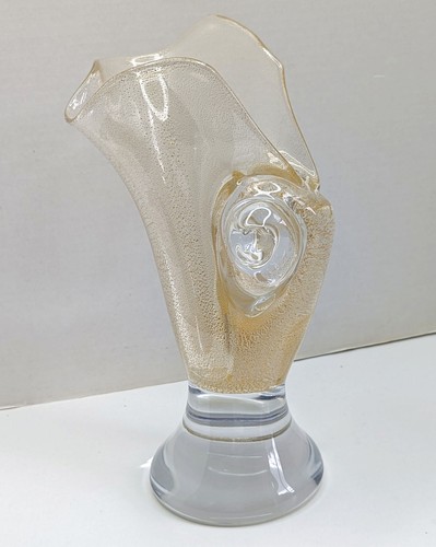 Rare Vtg Josef Marcolin Sweden Large Art Glass NautilusGold Aventurine Vase