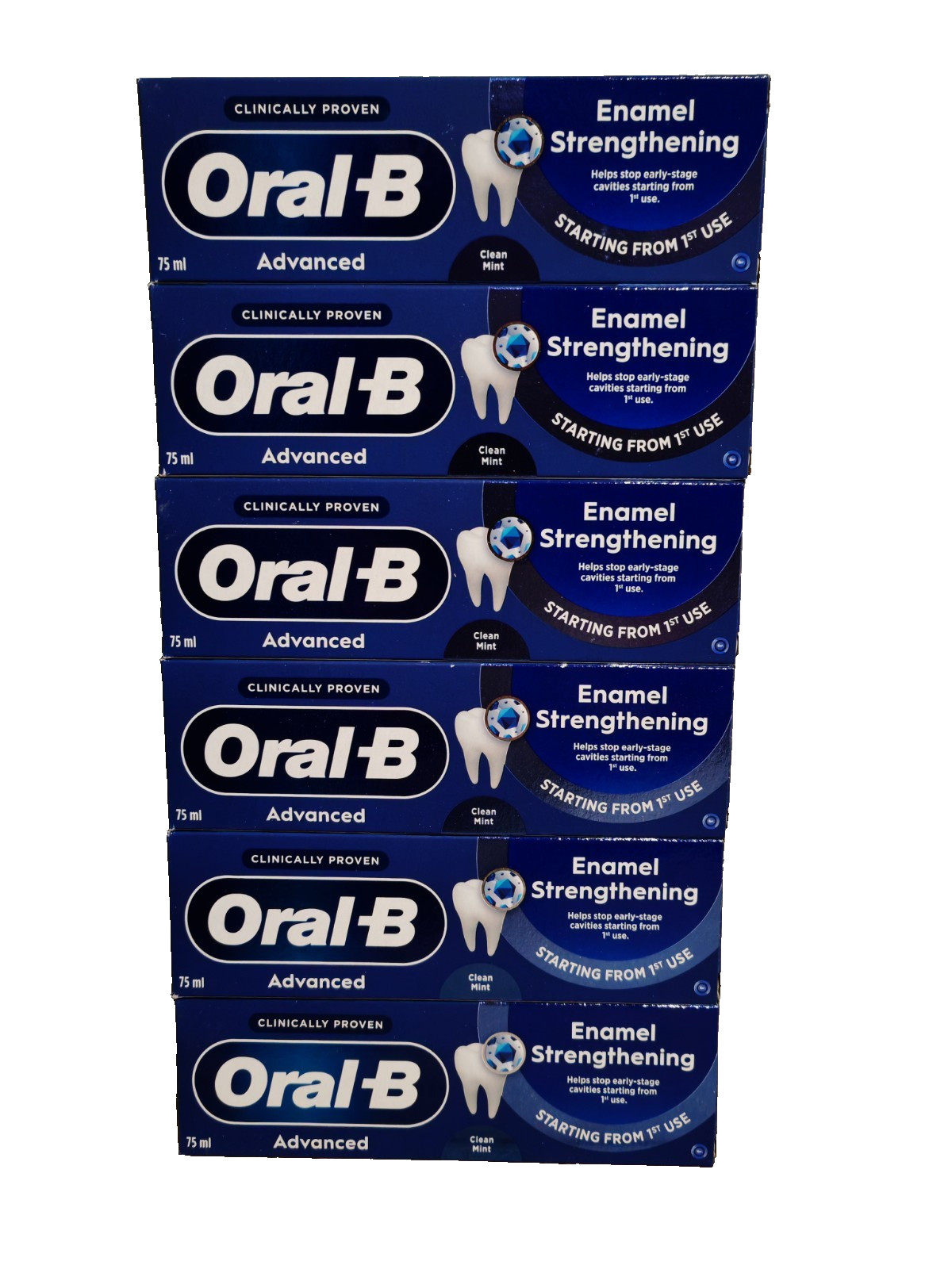 6 X Oral-B Advanced Enamel Strengthening Toothpaste 75ml Clean Mint Fluoride