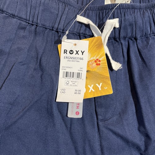 Roxy Girls Shorts Una Mattina Navy Blue Twill Fabric - Picture 11 of 12