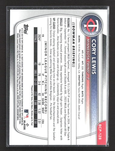 2025 Bowman - Chrome Sapphire Cory Lewis #BCP-128 (RC) - Picture 2 of 2