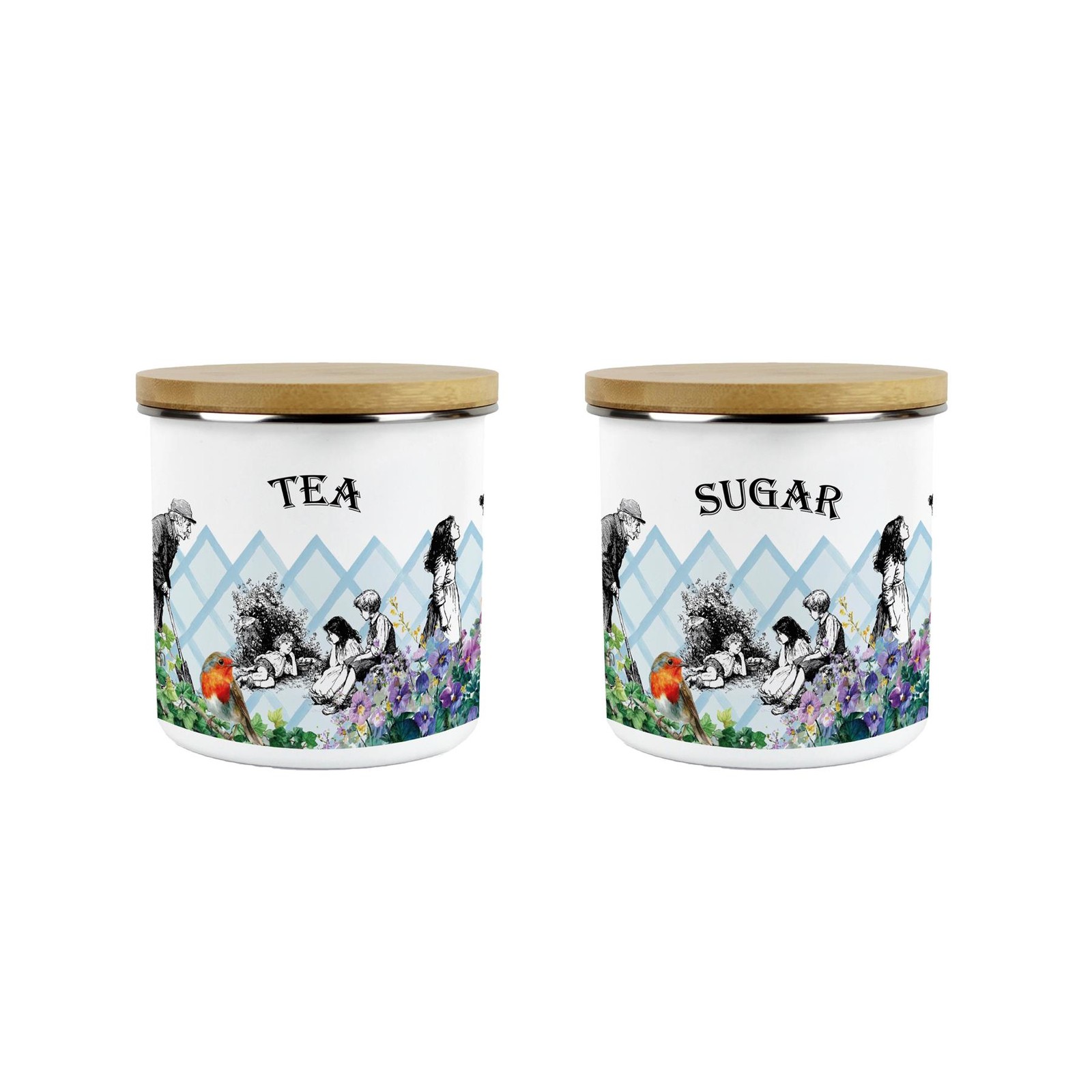 Secret Garden Tea & Sugar Canisters - 600ml Kitchen Storage Jar Gifts