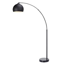 Modern Curved Arc Floor Lamp with Bell Shade & Marble Base, Black Teamson