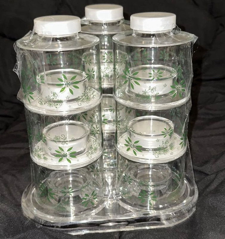 Temp-tations Spice Tower Carousel Rotating Rack Set w/ 9 Clear Jars & Labels