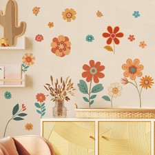 Boho Retro Floral Wall Decals Large Vintage Flower Daisy Wall Stickers Colorf...