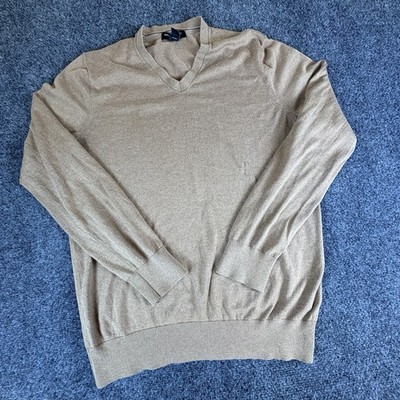 Banana Republic Sweater Mens L Tall Camel Tight Knit Silk Long Sleeve Pullover