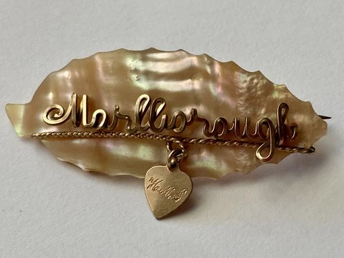 WW1 Royal Navy HMS Marlborough mother of pearl gold wire work sweetheart badge