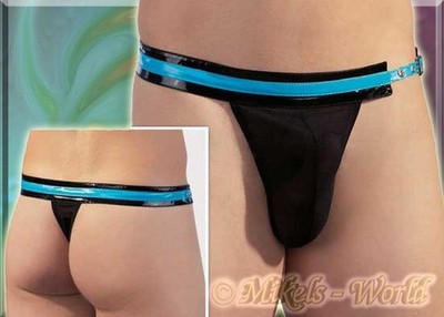 Dessous - HOT Powernetz Lack String schwarz-türkis 