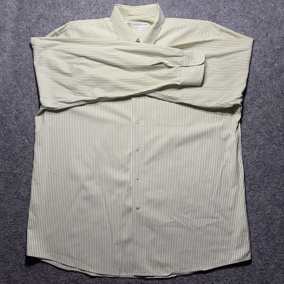 Cutter and Buck Dress Shirt XL/TG Green/White Stripes Long Sleeves Button Down - Image 4 of 4