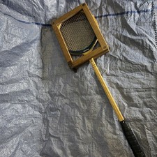 Vintage Dunlop Blue Flash Wooden Squash Racket with Press