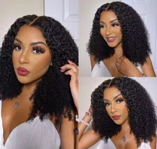 Kinky Curly 16-Inch Human Hair Half Wig, Natural Black, Glueless, 200% Density