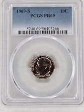 1969-S Roosevelt Dime 10c PCGS PR69 Proof Clad San Francisco 