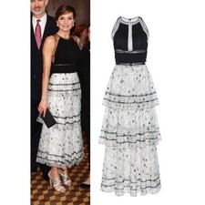 Carolina Herrera Sleeveless Floral Lace Tiered Dress  Sz 6