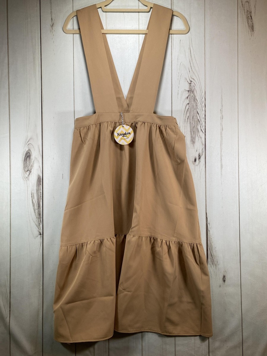 Hayden Los Angeles Pinafore Dress Womens Large Tan V Strap Jumper Tiered  Midi | eBay