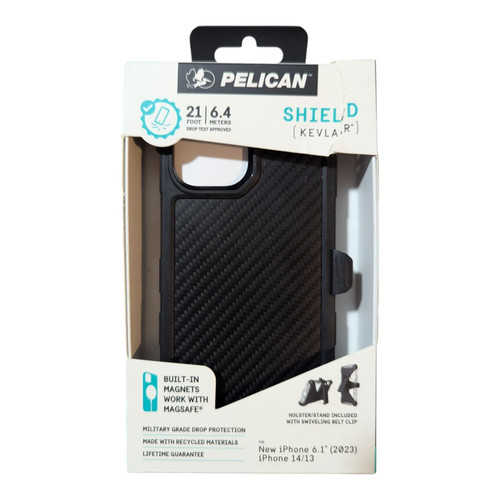 B2. Pelican Shield Kevlar W/MagSafe & Holster Case For iPhone 14/13 - Black